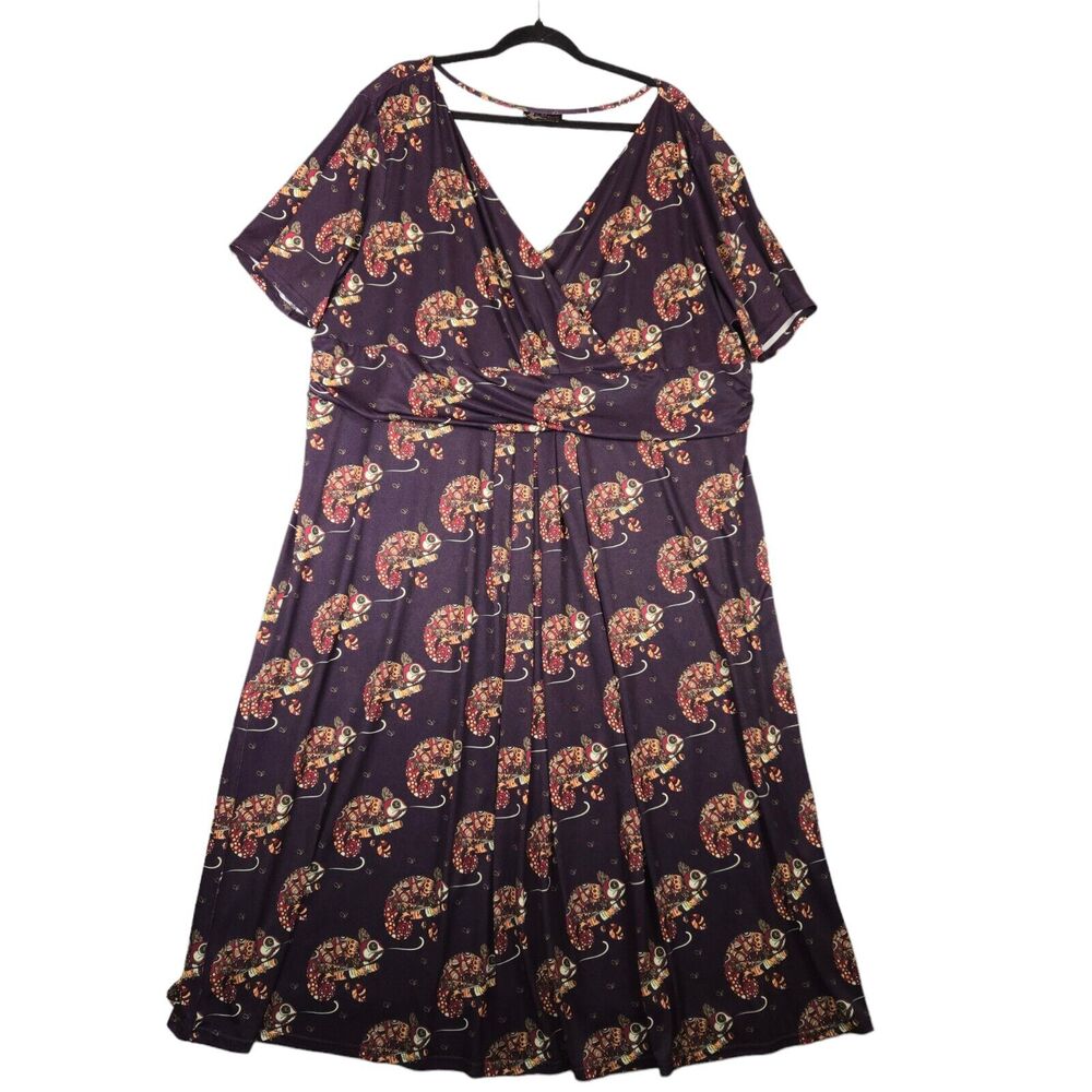 Lady Voluptuous London Womens 30‎ 32 Dress Mandala Chameleon Novelty Print Midi